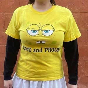 2000s SpongeBob SquarePants yellow layered short sleeved t-shirt